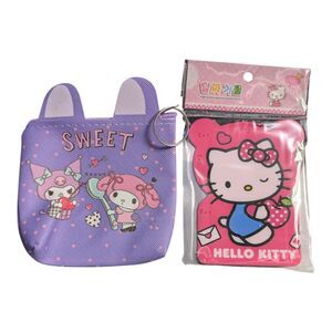 Hello Kitty Style Compact Mirror + Kawaii Coin Pouch Keychain
